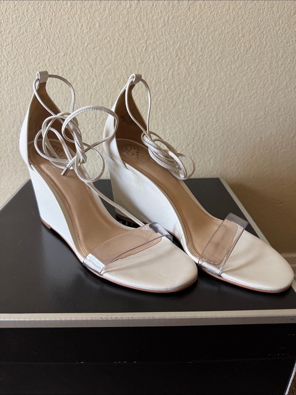 Vince Camuto Lace-Up Wedge Heels – Women’s Size 8 – White/Clear